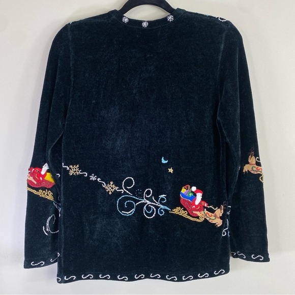 Berek Black Vintage Appliquéd Beaded Christmas Holiday Sweater Cardigan SZ S - Picture 6 of 12